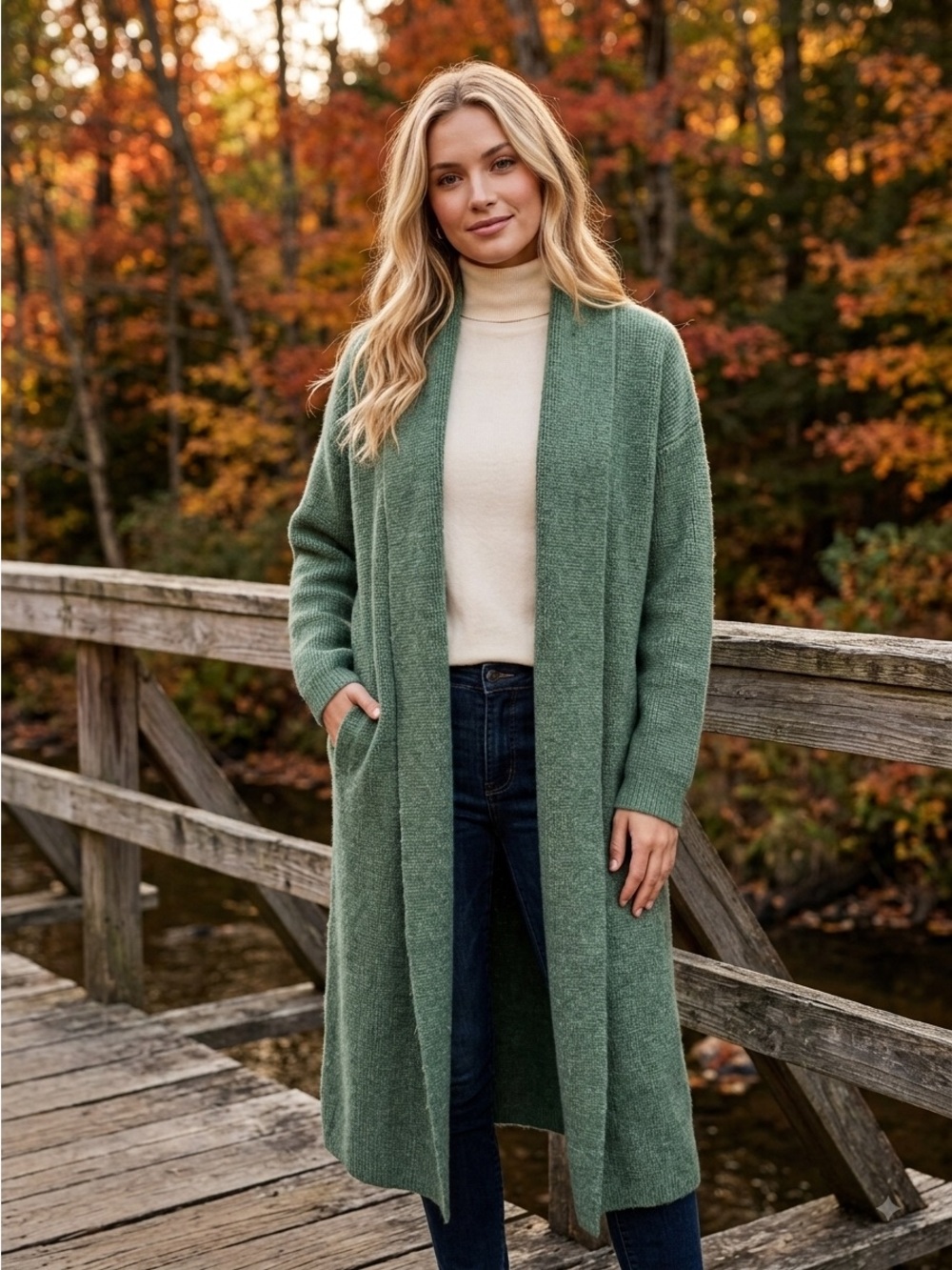 |NWT| STATE OF DAY Intimates Organic Green Longline Open Front Cardigan M/L